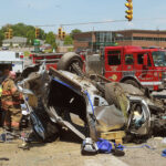 Emergency crews on scene of a multi-vehicle accident at intersection of Willowdale Rd., W.Va. 705 (Ron Rittenhouse/ The Dominion Post)